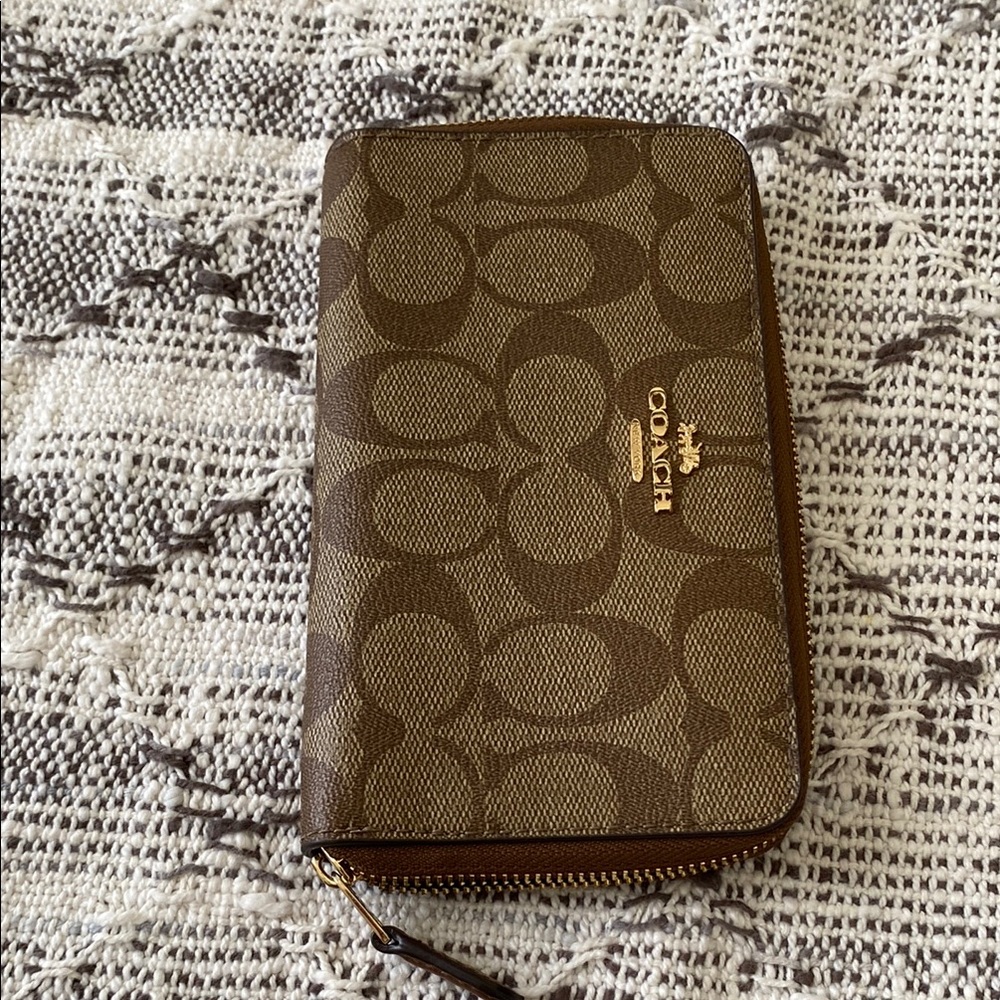 Coach Signature Brown Zip-Around Wallet